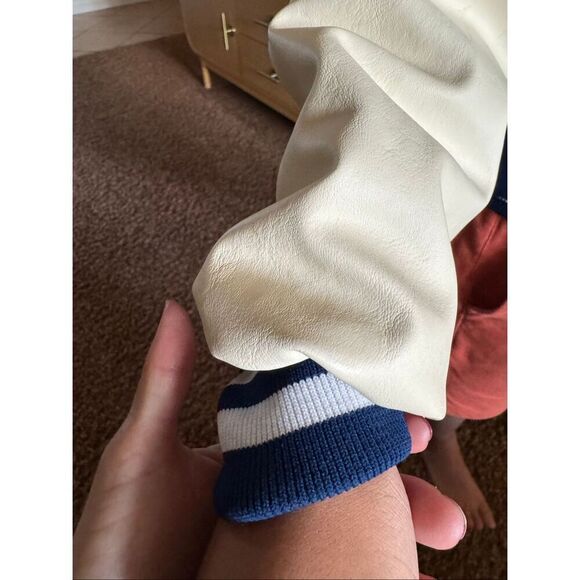 Rennoc kids medium vintage wool royal blue cream button-up varsity jacket - Picture 3 of 10